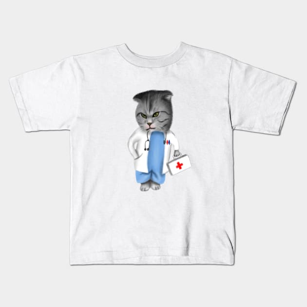 Funny Cat Doctor Kids T-Shirt by JackLord Designs 